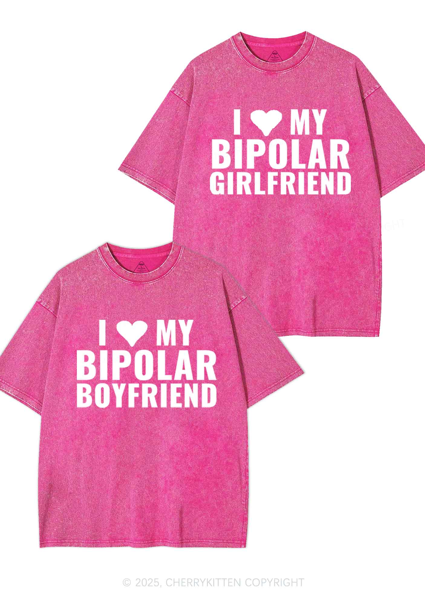I Love My Bipolar GF BF Y2K Valentine's Day Washed Tee Cherrykitten