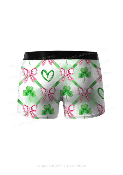 Shamrock Pink Bows St Patricks Y2K Print Men Boxer Briefs Cherrykitten
