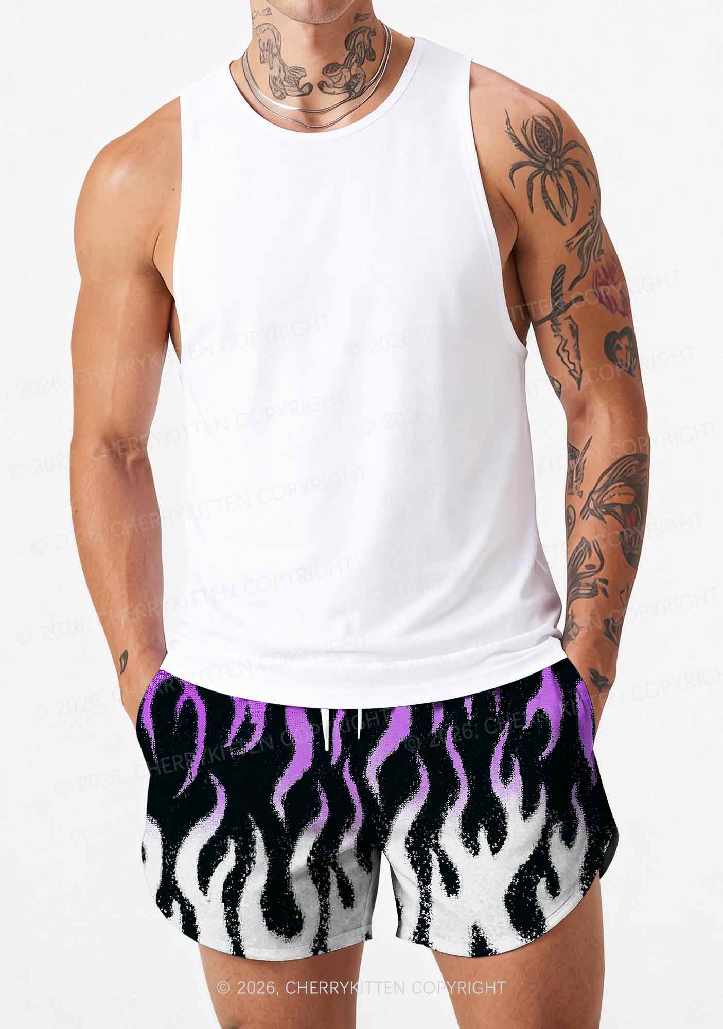 Asexual Flame Pride Y2K Print Men Beach Shorts Cherrykitten