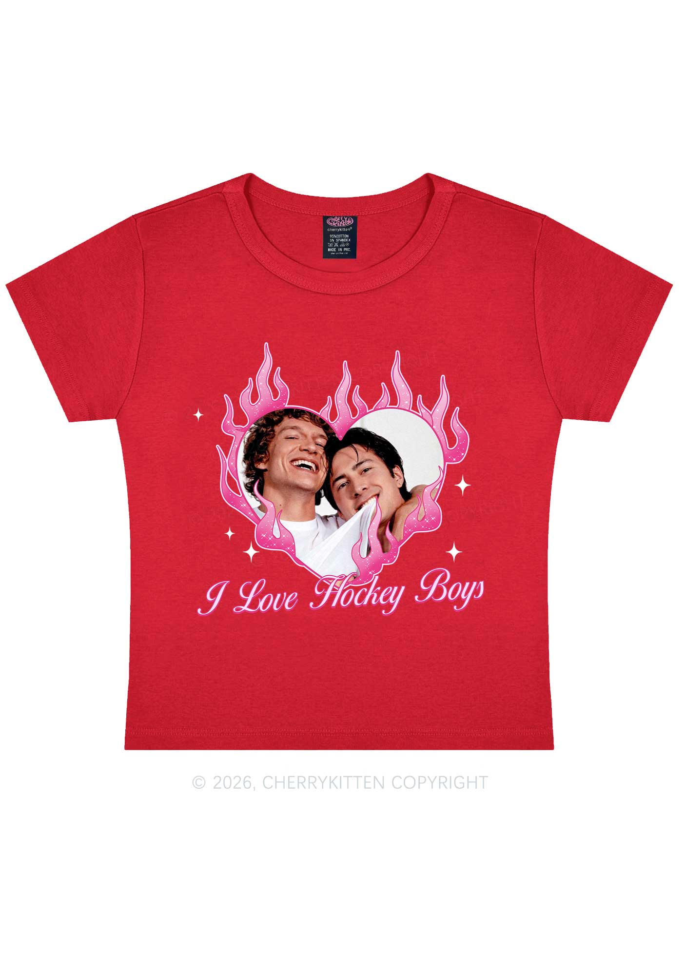 I Love Hockey Boys Pink Heart HR Y2K Baby Tee Cherrykitten