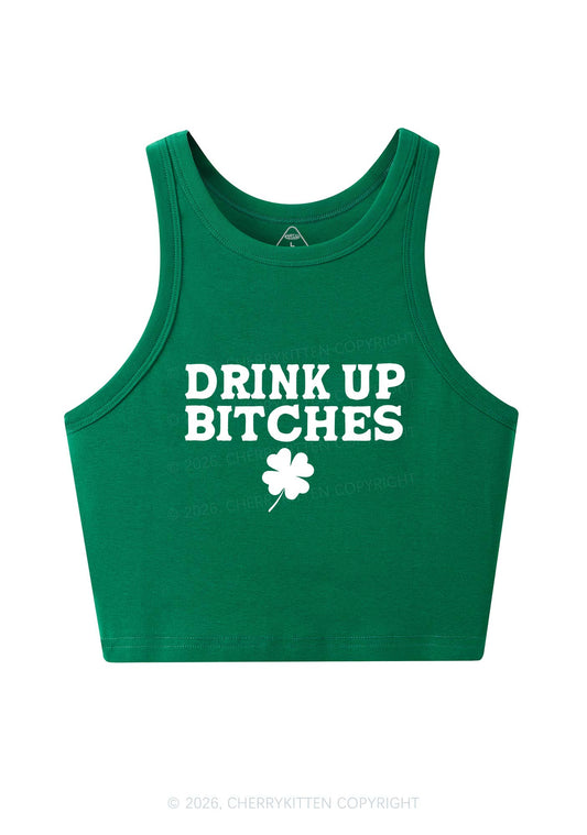 Drink Up Bxxch St Patricks Y2K Crop Tank Top Cherrykitten