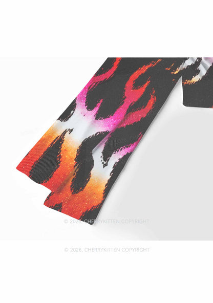 Lesbian Flame Pride Y2K Mesh Long Sleeve Crop Top Cherrykitten
