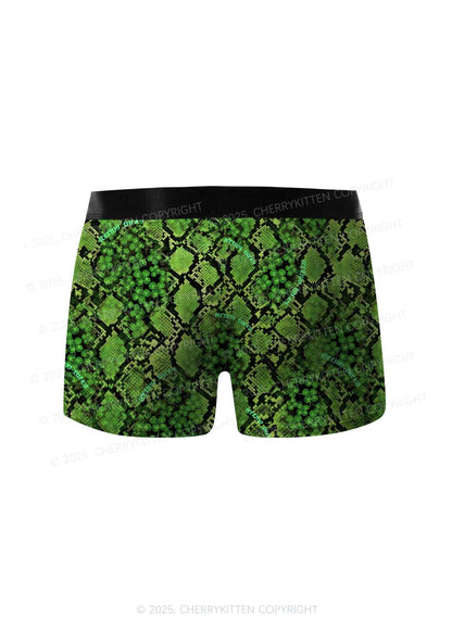 Clover Snake Pattern St Patricks Y2K Print Men Boxer Briefs Cherrykitten