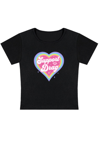 Rainbow Heart Support Drag Lip Print Y2K Baby Tee