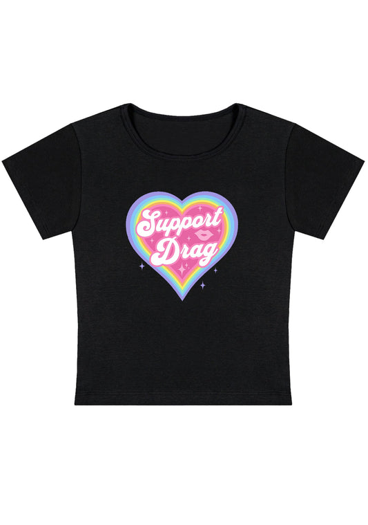 Rainbow Heart Support Drag Lip Print Y2K Baby Tee