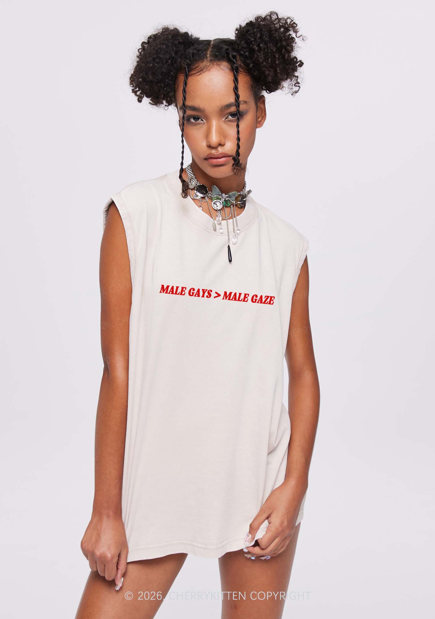 Male Gays Male Gaze Pride Y2K Washed Muscle Tank Cherrykitten