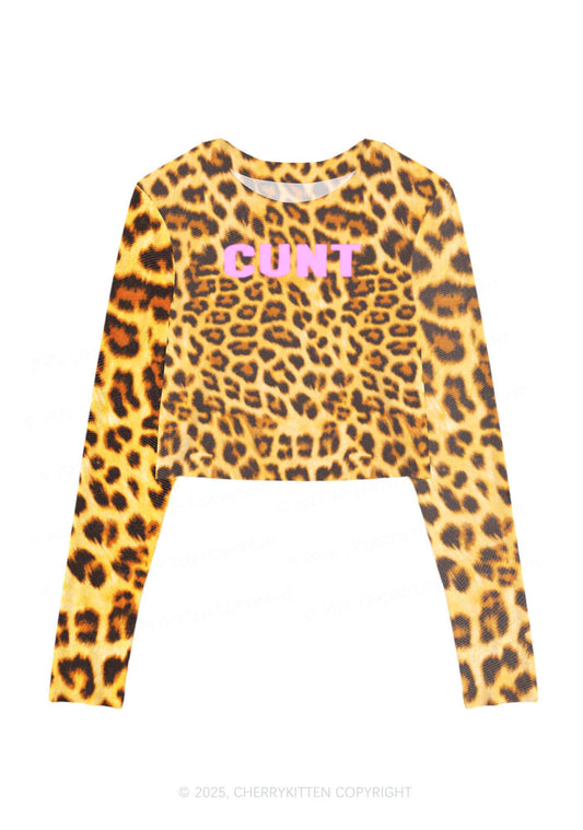 Cxxt Leopard Y2K Mesh Long Sleeve Crop Top Cherrykitten
