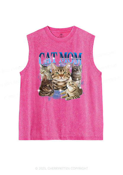 Custom Photo Cat Mom Y2K Washed Muscle Tank Cherrykitten