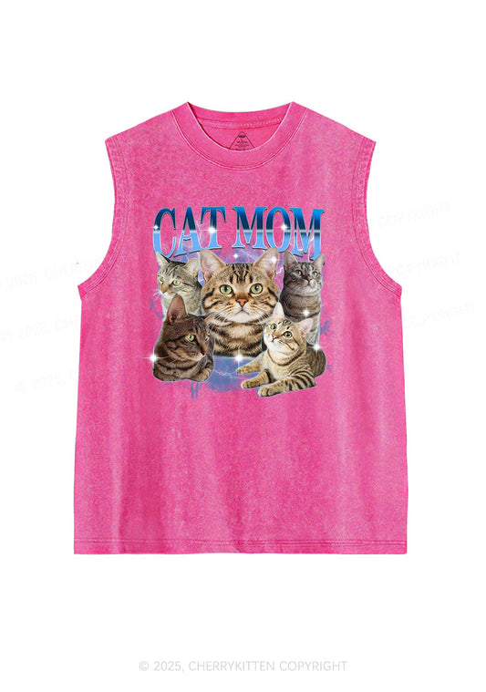 Custom Photo Cat Mom Y2K Washed Muscle Tank Cherrykitten
