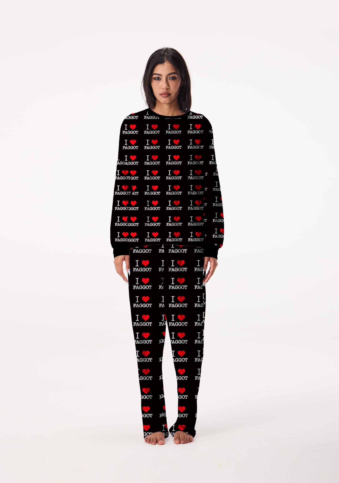 I Love Faggot Valentine's Day Y2K Print Long Sleeve Pajama Set Cherrykitten