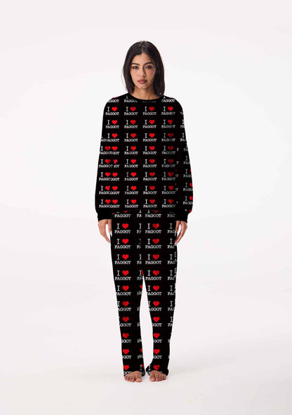 I Love Faggot Valentine's Day Y2K Print Long Sleeve Pajama Set Cherrykitten