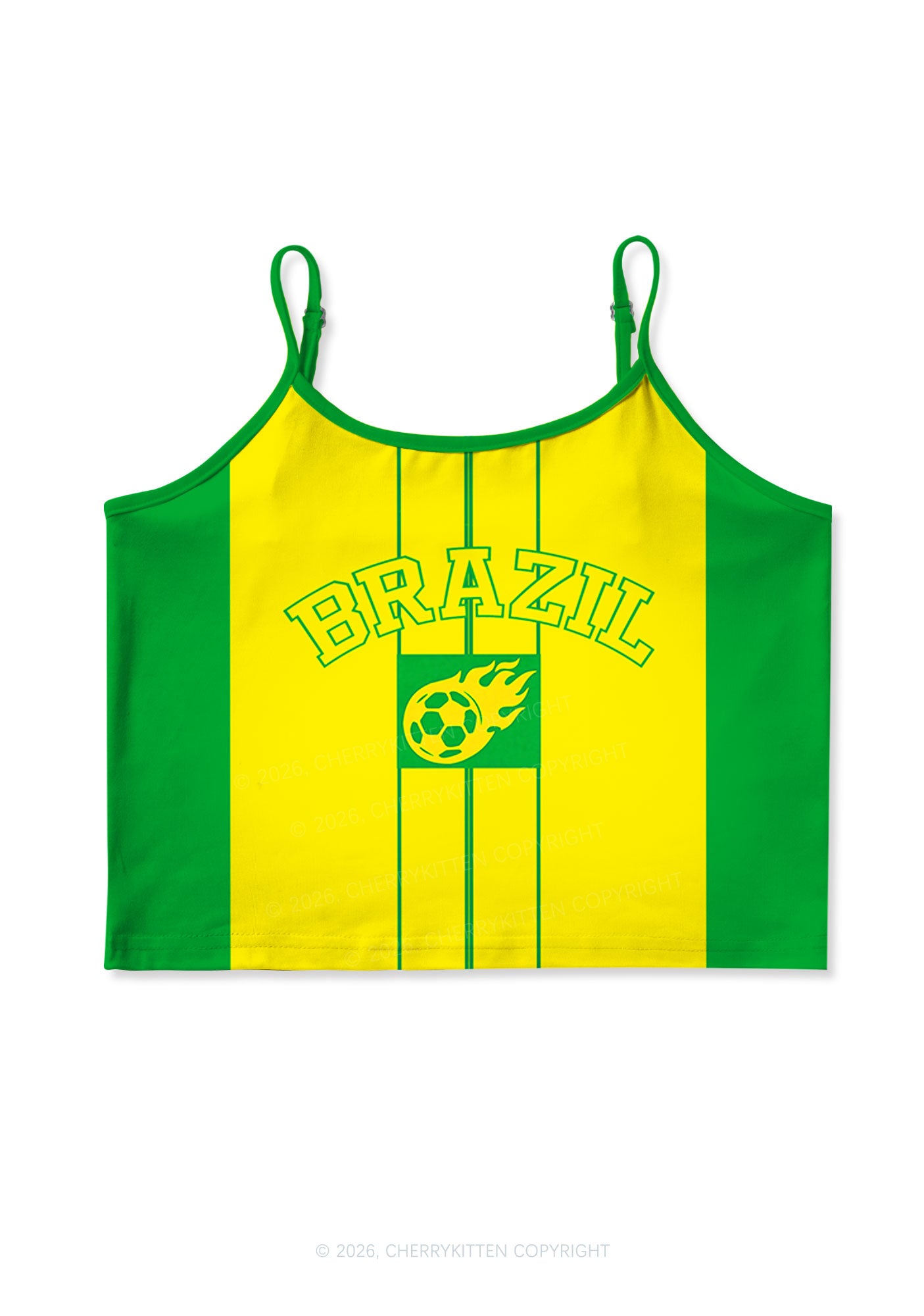 Green Yellow Vertical Stripe Y2K Print Cami Crop Top Cherrykitten