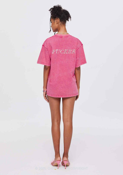 Rhinestone Motherfxcker Two Sides Y2K Shirts Washed Tee Cherrykitten