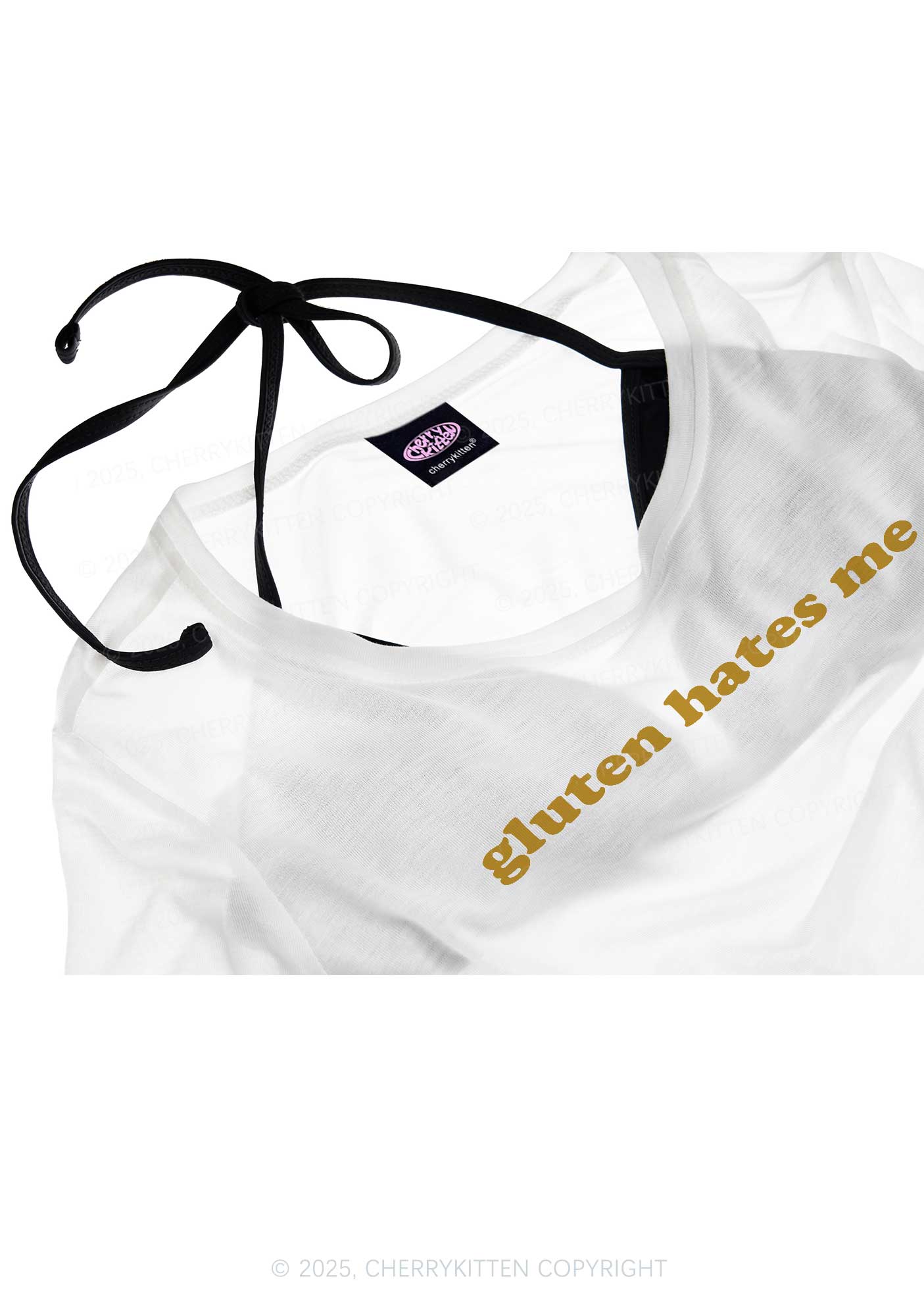 Gluten Hates Me Y2K Sheer Crop Tee Cherrykitten