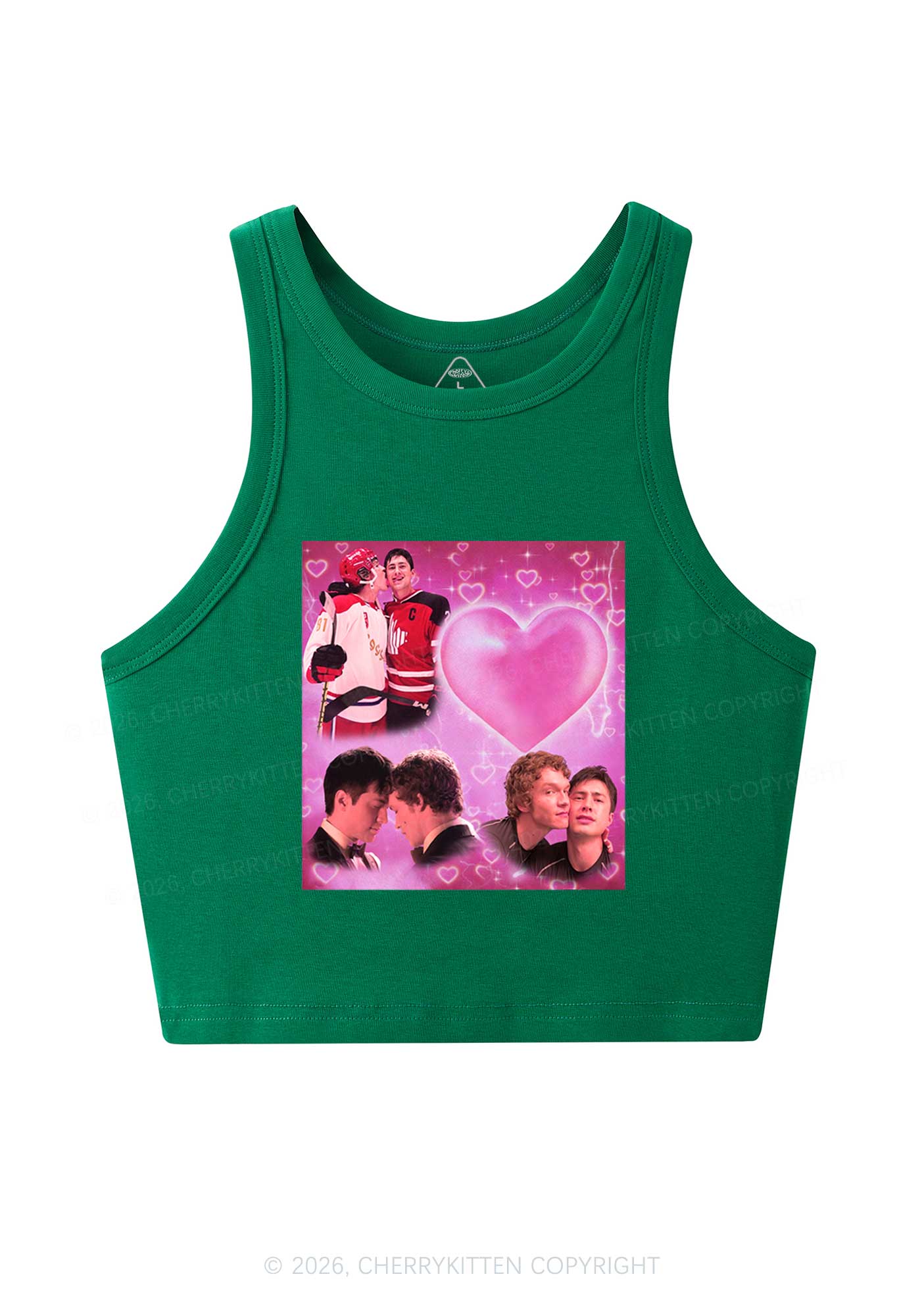 Pink Heart Portrait HR Y2K Crop Tank Top Cherrykitten