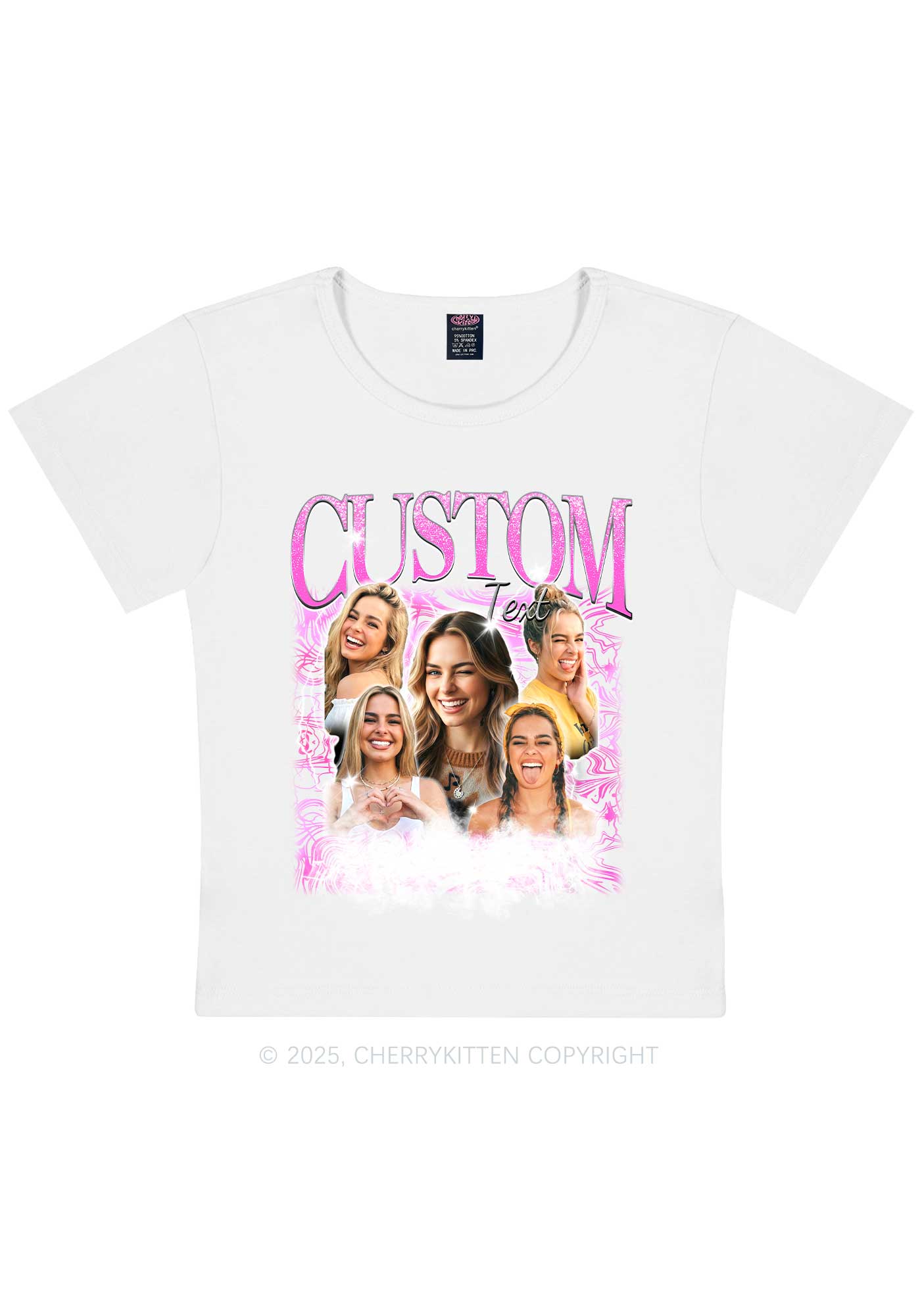 Custom Portrait Glitter Text Y2K Baby Tee Cherrykitten