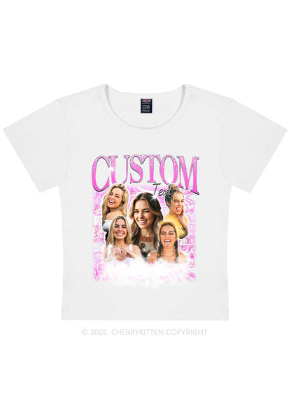 Custom Portrait Glitter Text Y2K Baby Tee Cherrykitten