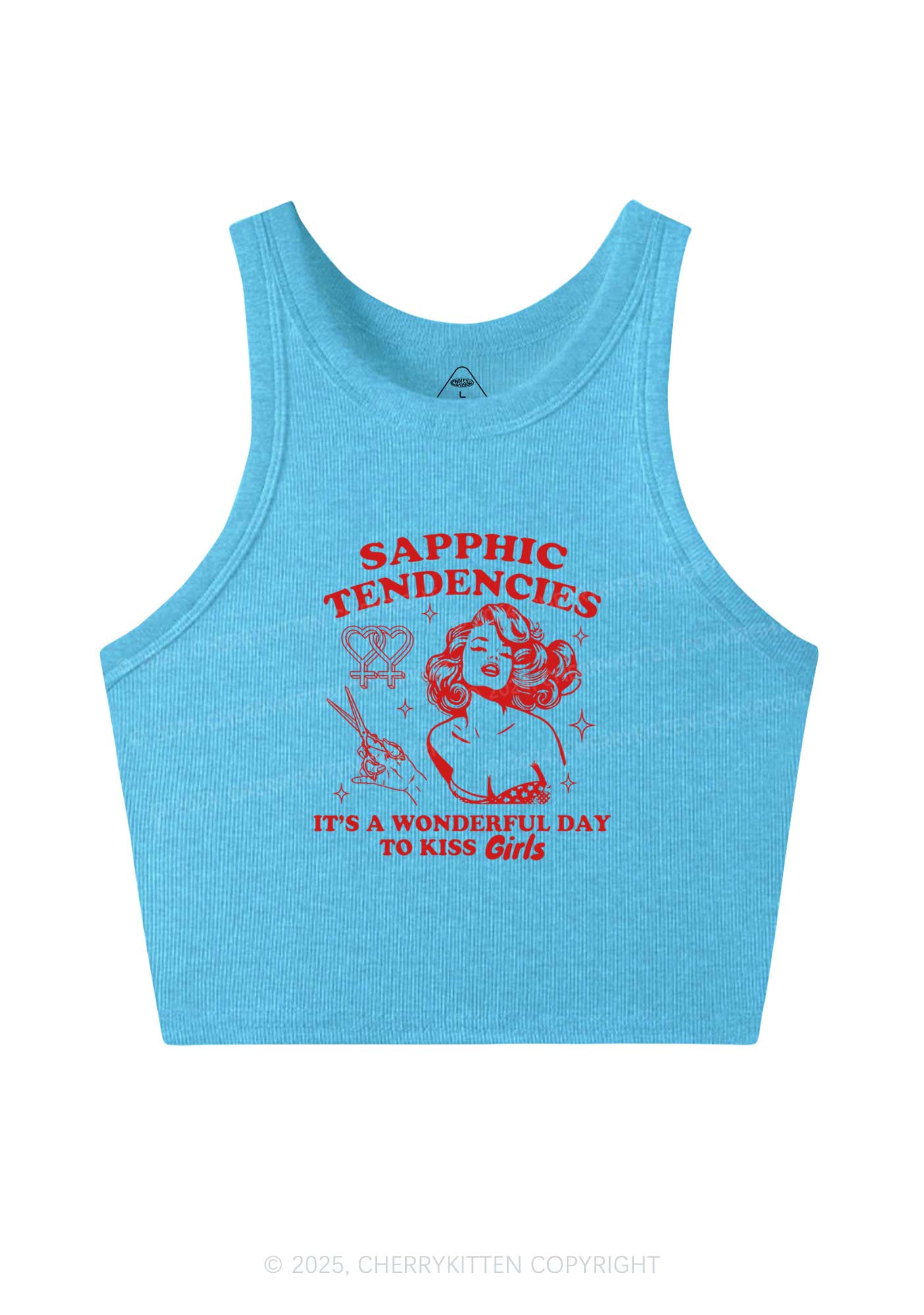 Sapphic Tendencies Kiss Girls Y2K Crop Tank Top Cherrykitten