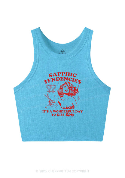 Sapphic Tendencies Kiss Girls Y2K Crop Tank Top Cherrykitten