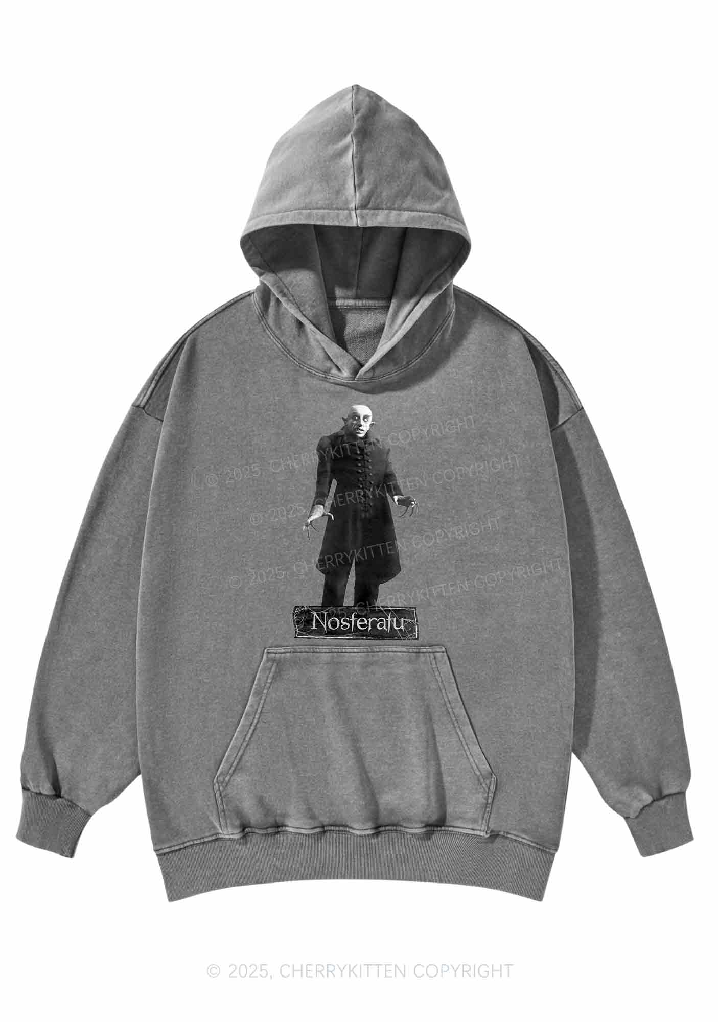 Halloween Male Vampire Y2K Washed Hoodie Cherrykitten