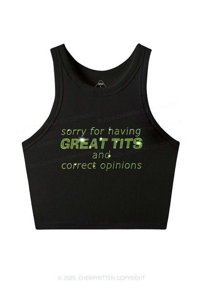 Rhinestone Sorry For Having Correct Opinions Y2K Crop Tank Top Cherrykitten