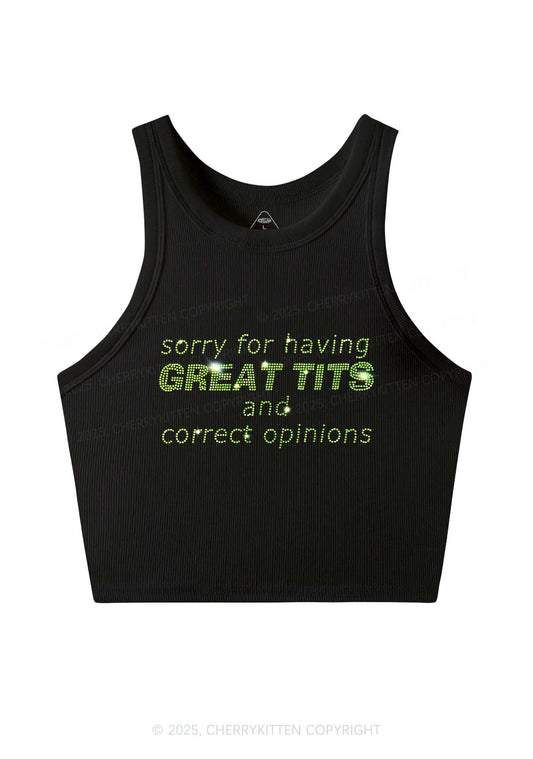 Rhinestone Sorry For Having Correct Opinions Y2K Crop Tank Top Cherrykitten