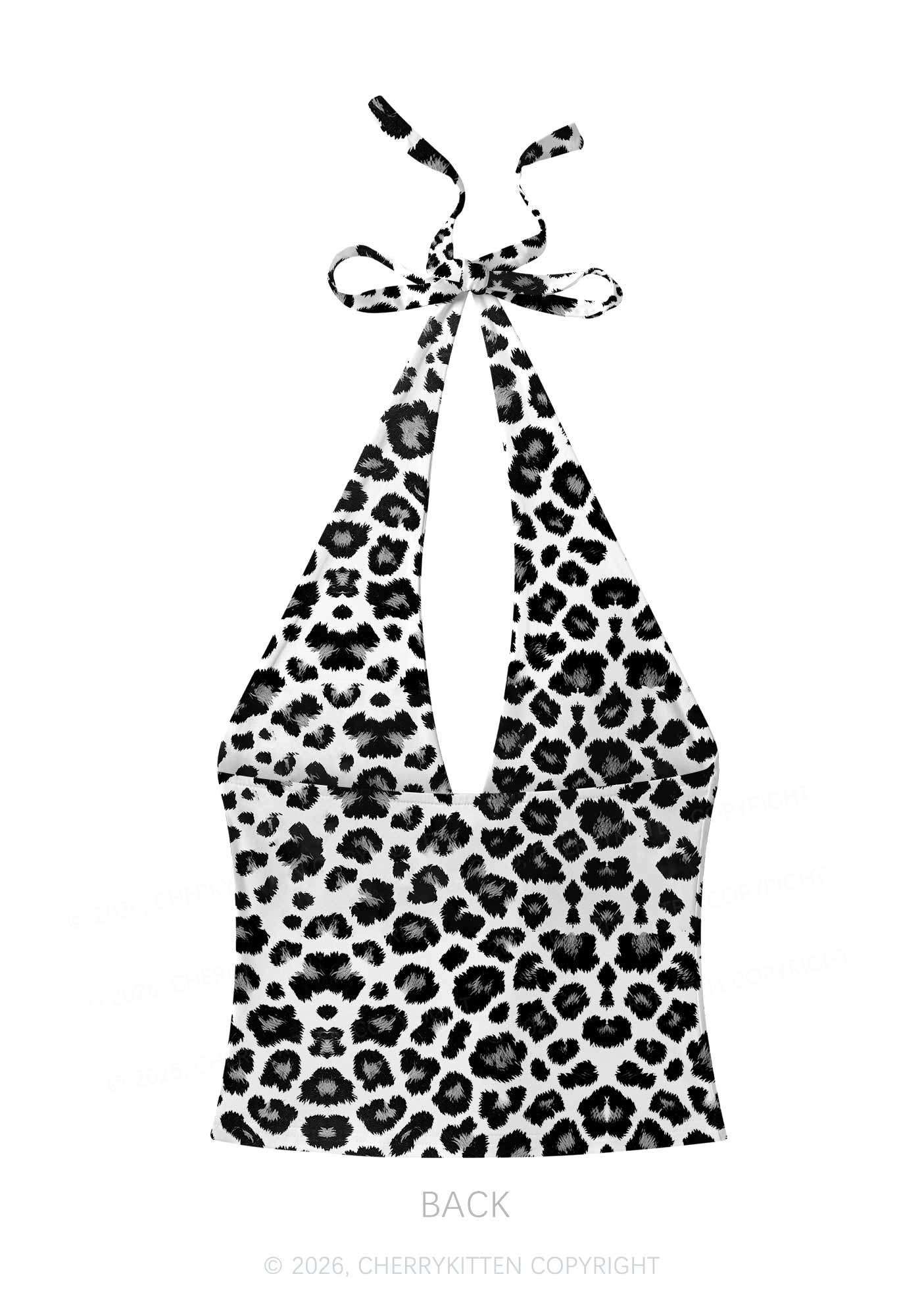 Black White Leopard Y2K Print Halter Deep V Neck Cami Cherrykitten