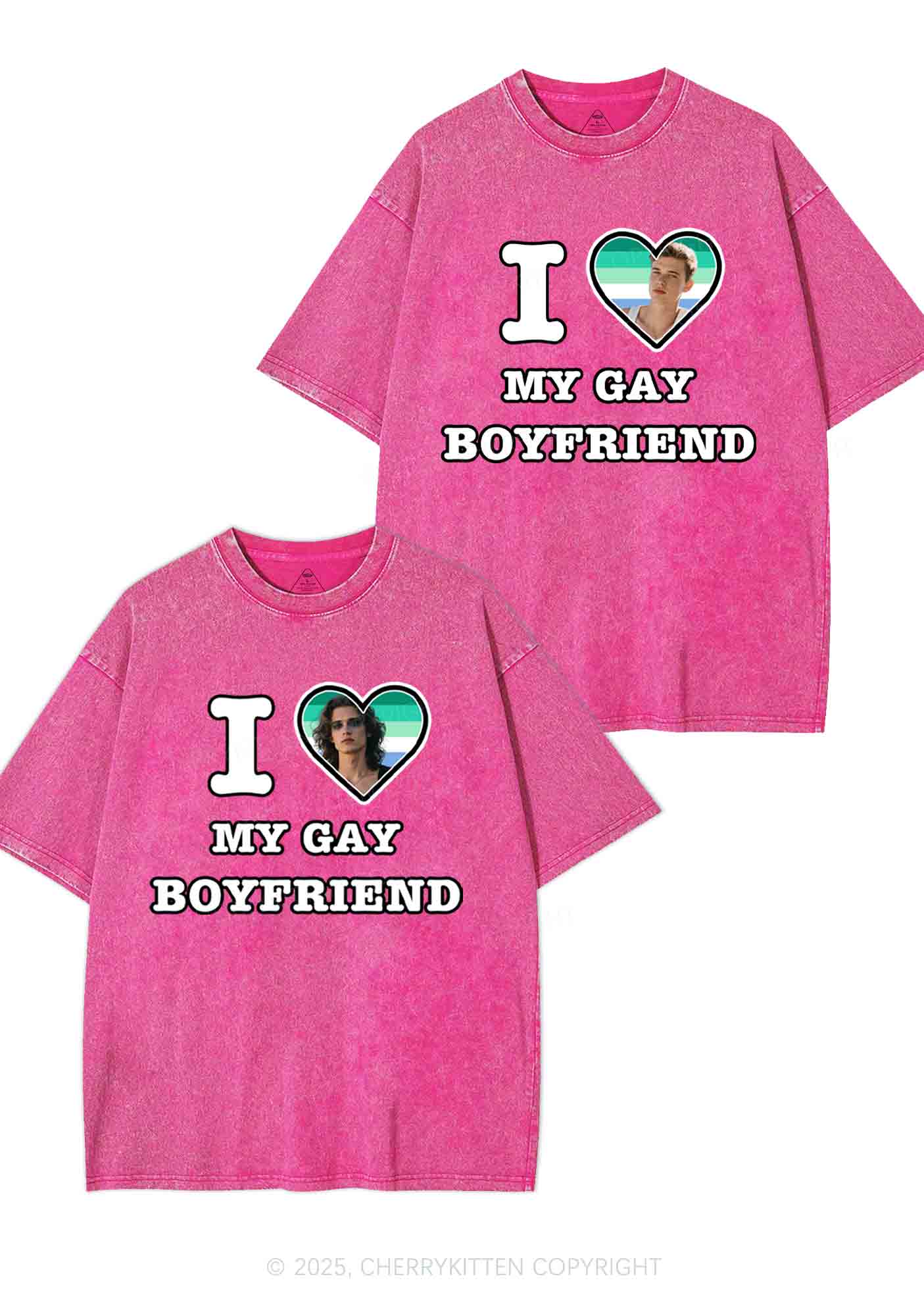 Custom My Gay BF Pride Y2K Valentine's Day Washed Tee Cherrykitten