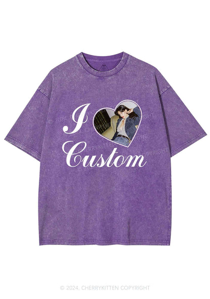 I Love Custom Name Y2K Valentine's Day Washed Tee Cherrykitten