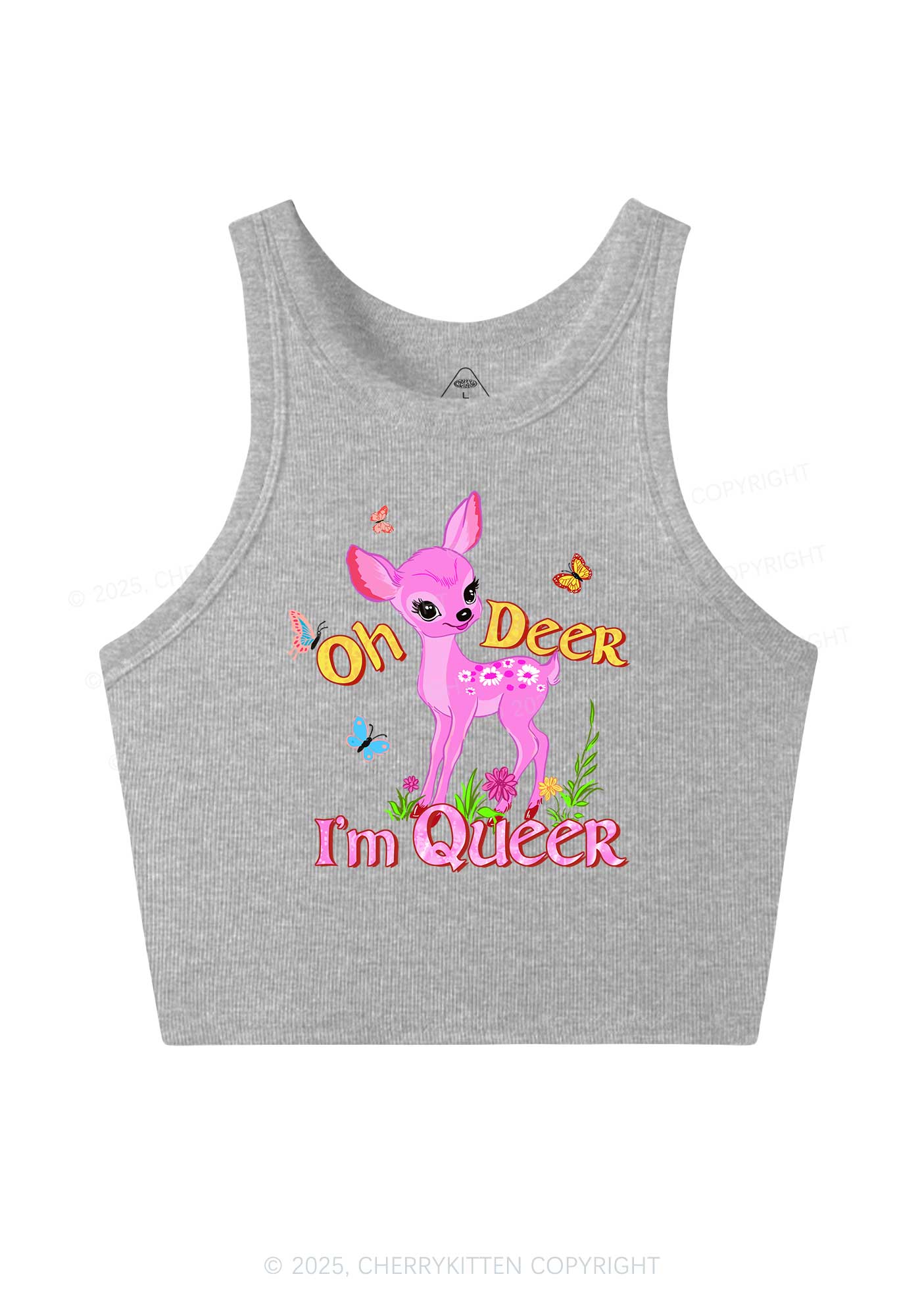 Oh Deer Im Queer Pride Y2K Crop Tank Top Cherrykitten