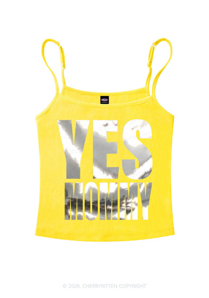 Yes Mommy Silver Foil Printed Y2K Spaghetti Strap Cami Cherrykitten