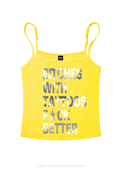 Bxxches With Tattoos Fxxk Better Silver Foil Printed Y2K Spaghetti Strap Cami Cherrykitten