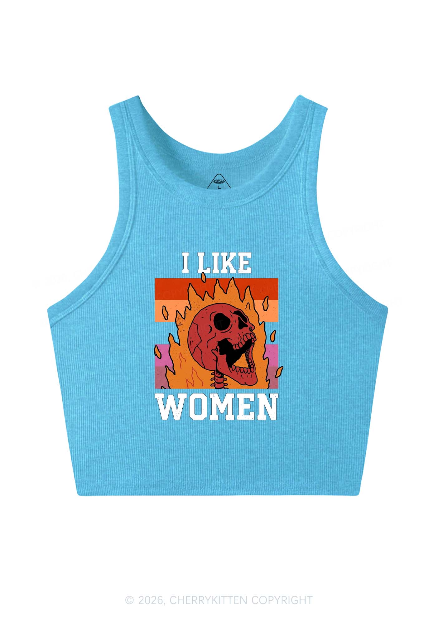 I Like Women Skull Pride Y2K Crop Tank Top Cherrykitten