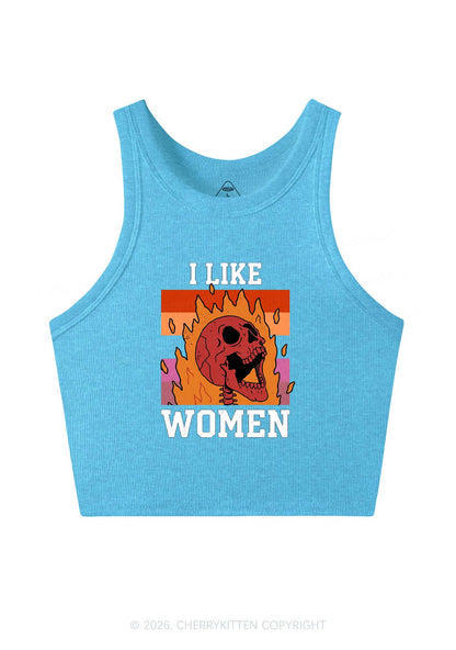 I Like Women Skull Pride Y2K Crop Tank Top Cherrykitten