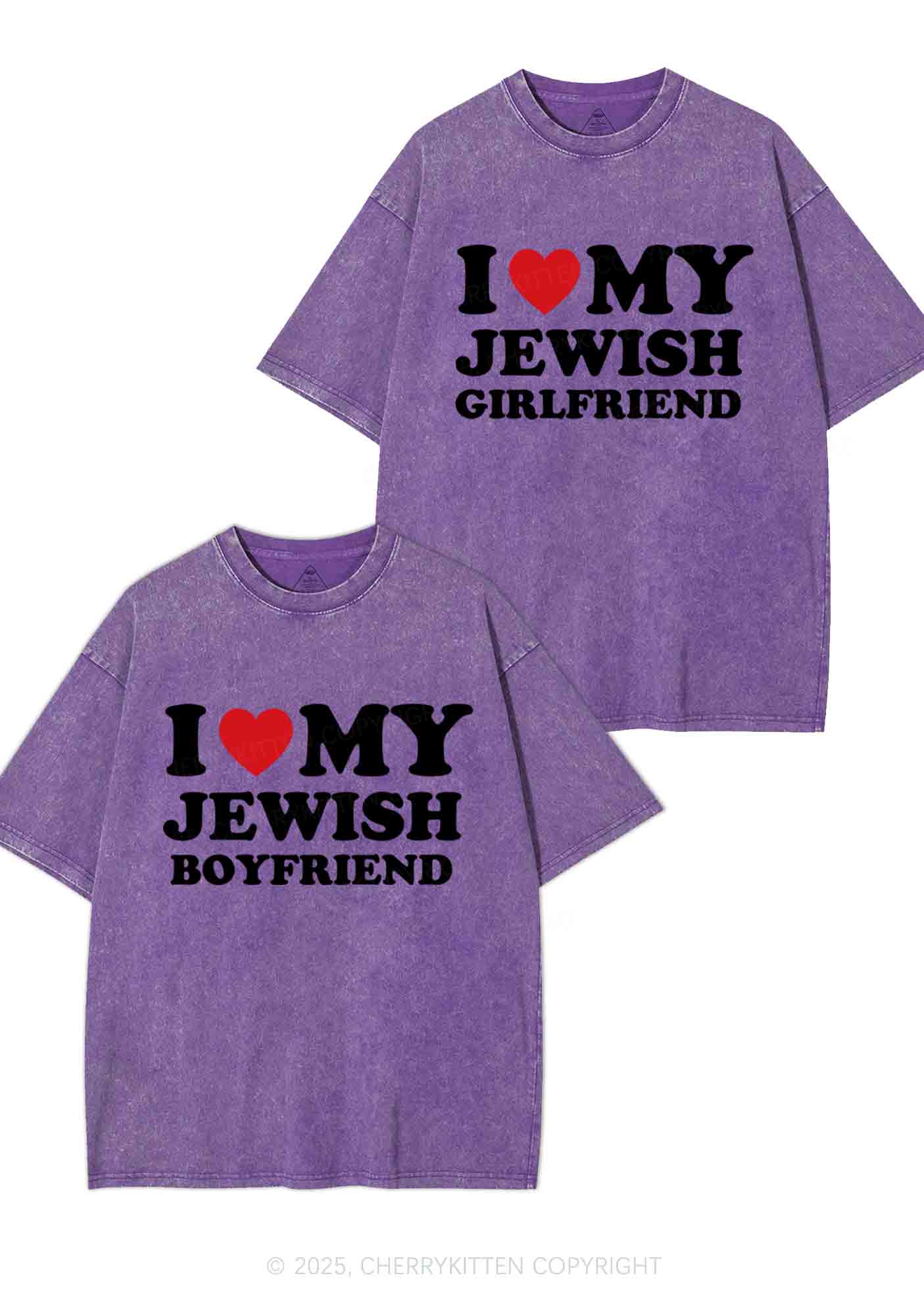 Custom I Love My Jewish GF BF Y2K Valentine's Day Washed Tee Cherrykitten