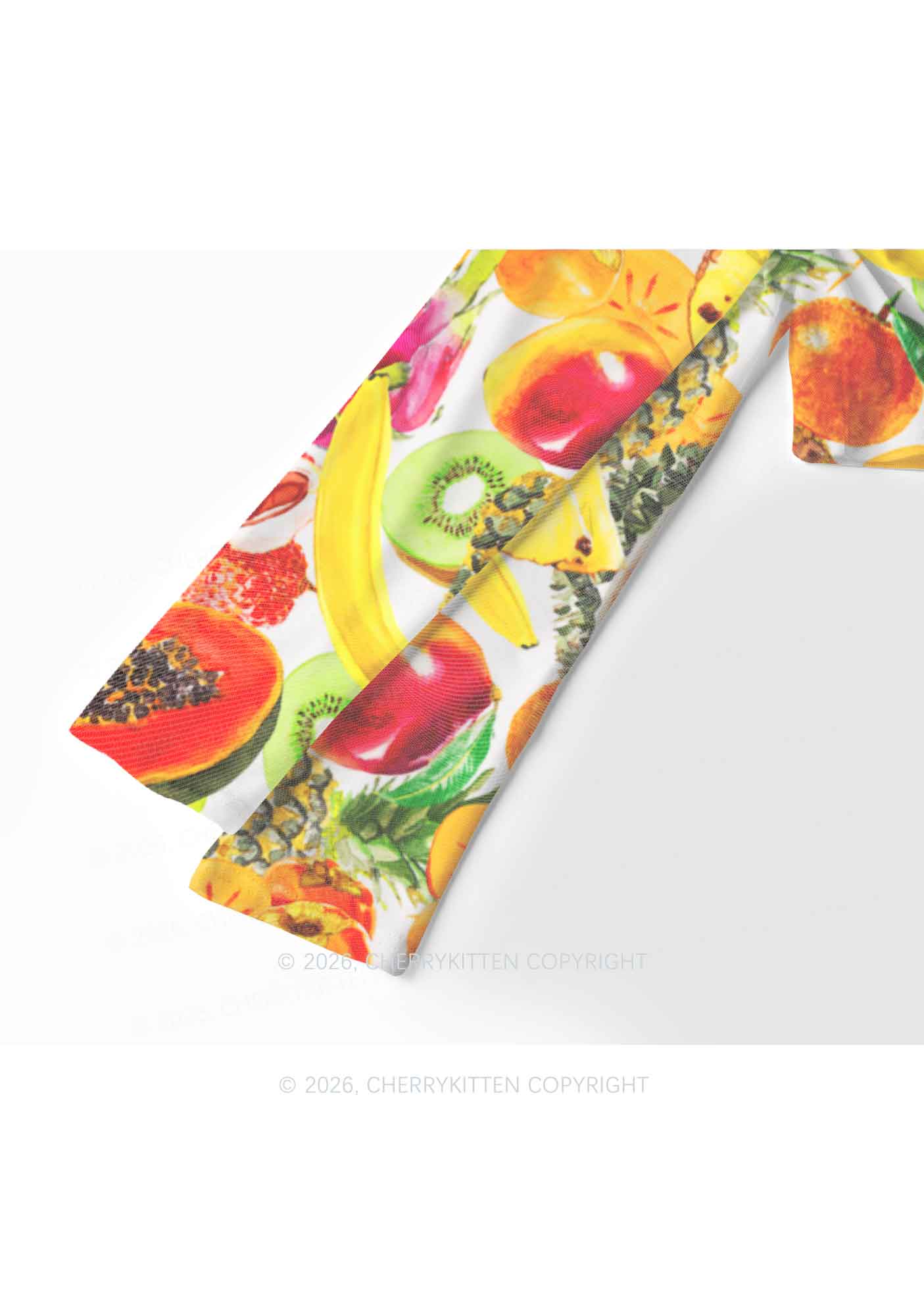 Tropical Fruit Pride Y2K Mesh Long Sleeve Crop Top Cherrykitten