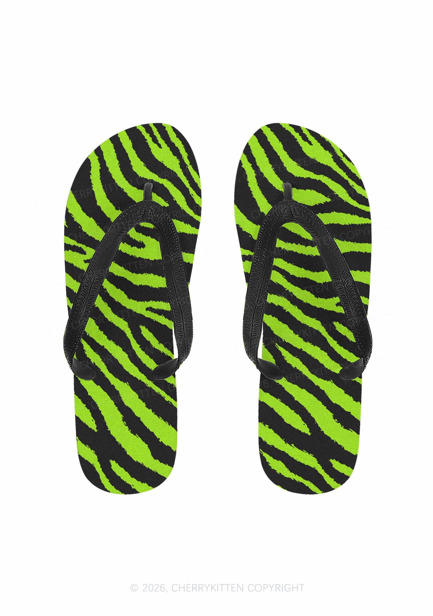 Green Zebra Y2K Print Flip Flops Cherrykitten