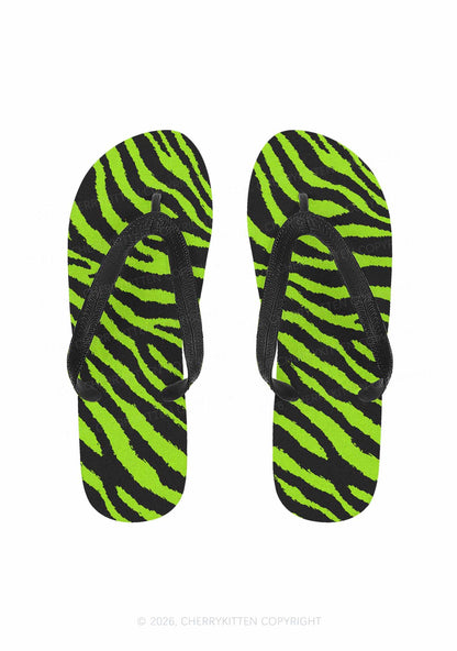 Green Zebra Y2K Print Flip Flops Cherrykitten