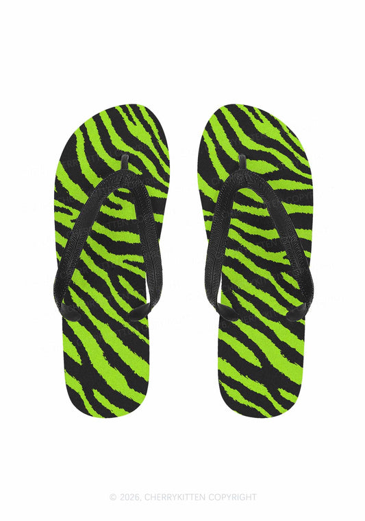 Green Zebra Y2K Print Flip Flops Cherrykitten