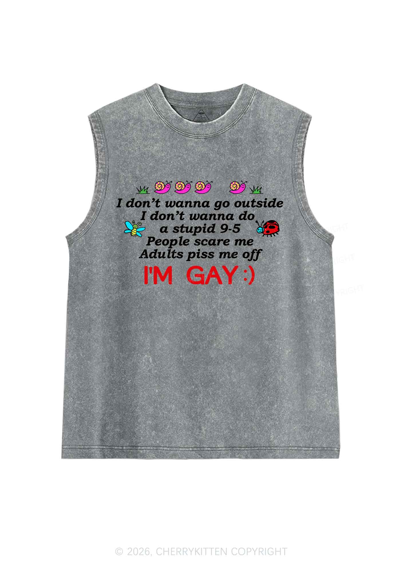 People Scare Me Im Gay Pride Y2K Washed Muscle Tank Cherrykitten