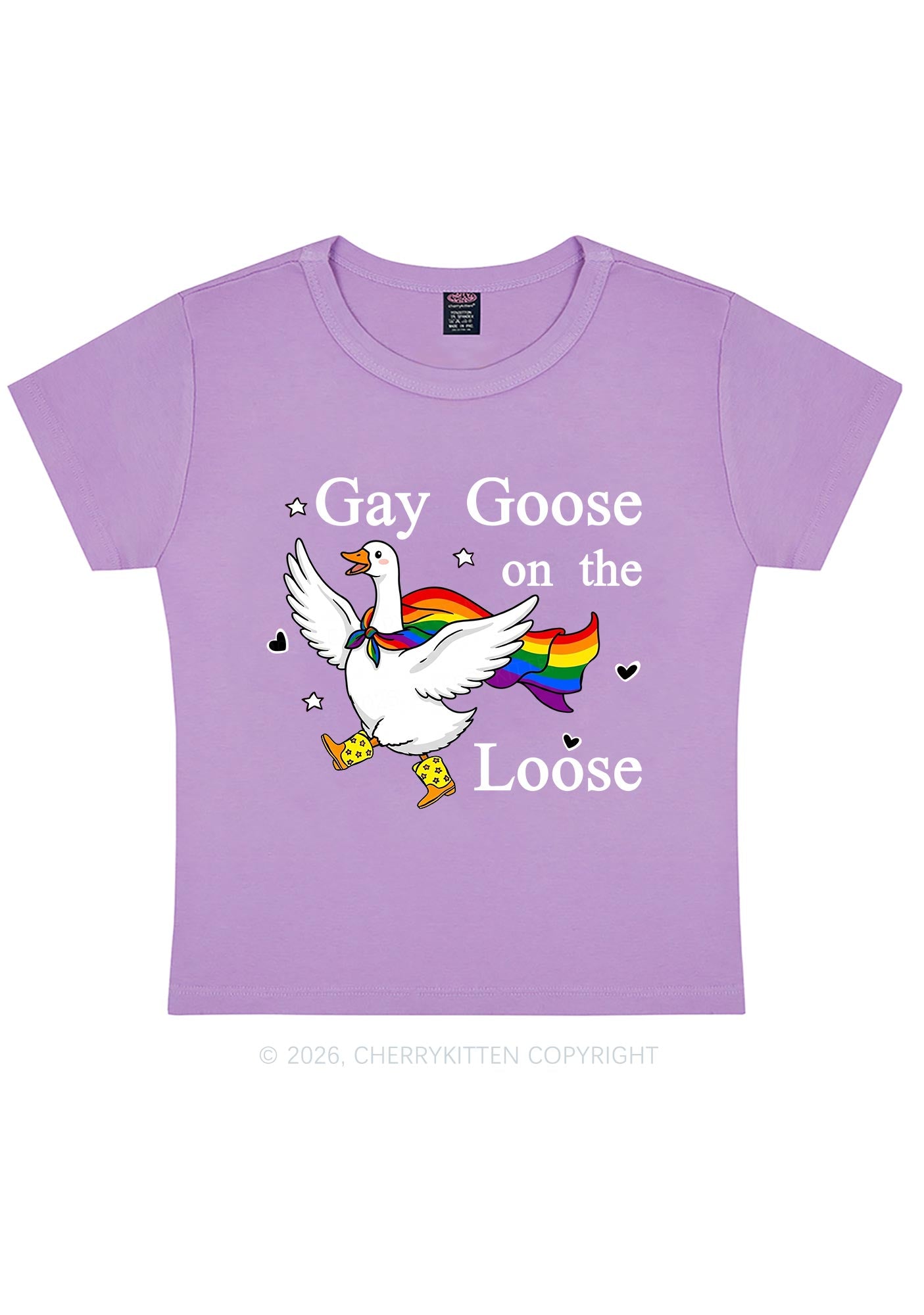 Gay Goose On The Loose Pride Y2K Baby Tee Cherrykitten