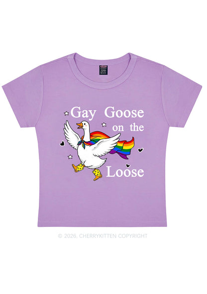 Gay Goose On The Loose Pride Y2K Baby Tee Cherrykitten