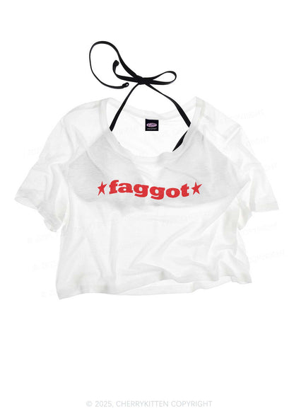 Red Faggot Pride Y2K Sheer Crop Tee Cherrykitten