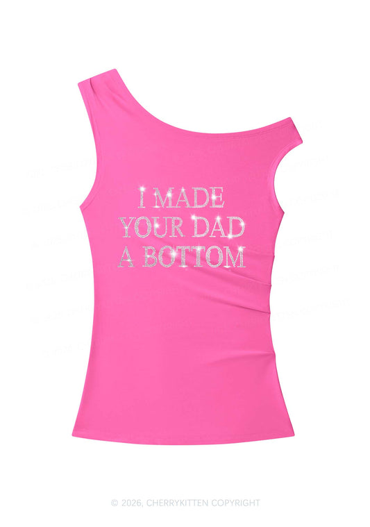 Rhinestone Made Your Dad A Bottom Pride Y2K Off Shoulder Tank Top Cherrykitten