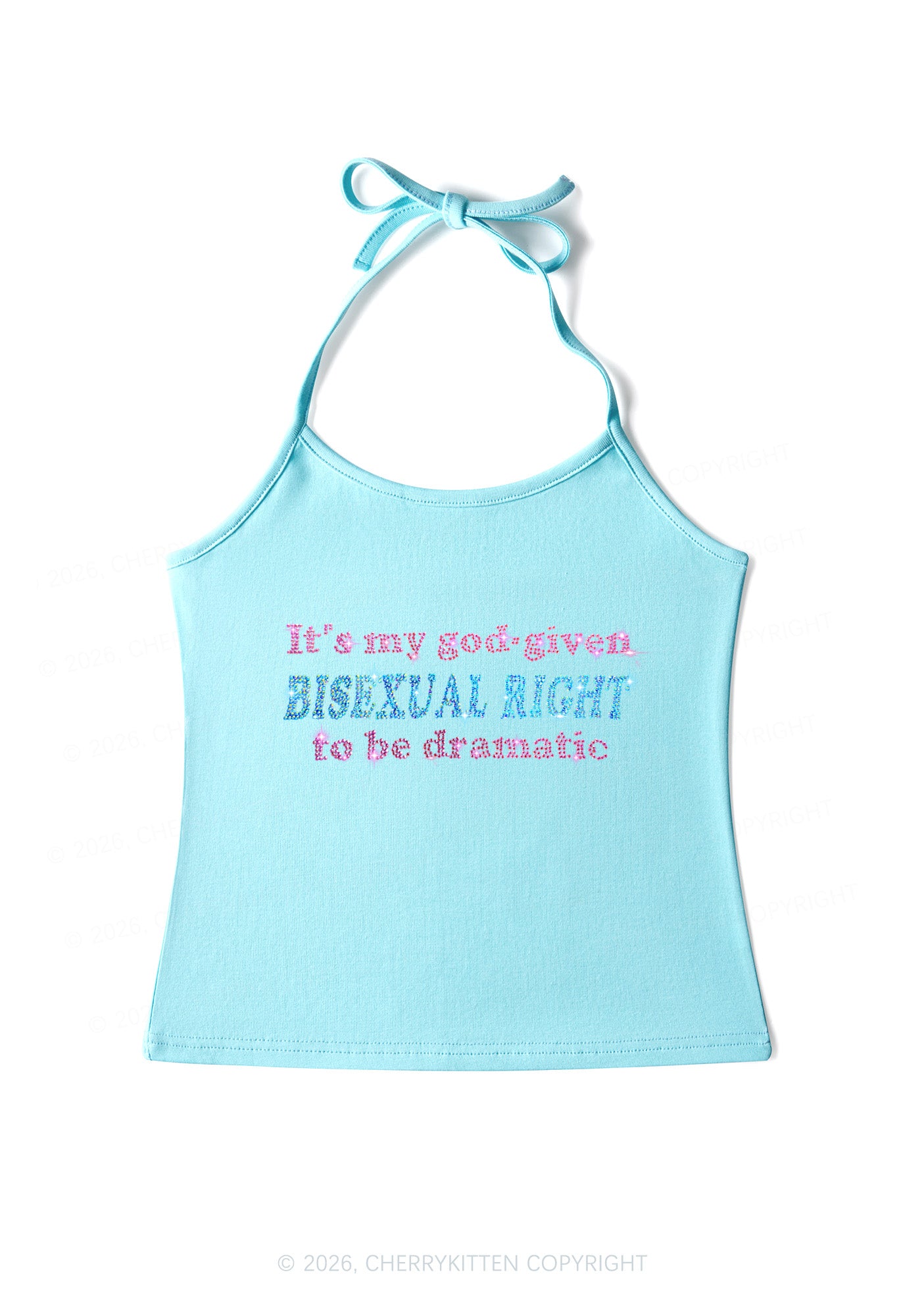 Rhinestone God Given Bisexual Right Pride Y2K Halter Neck Cami Cherrykitten