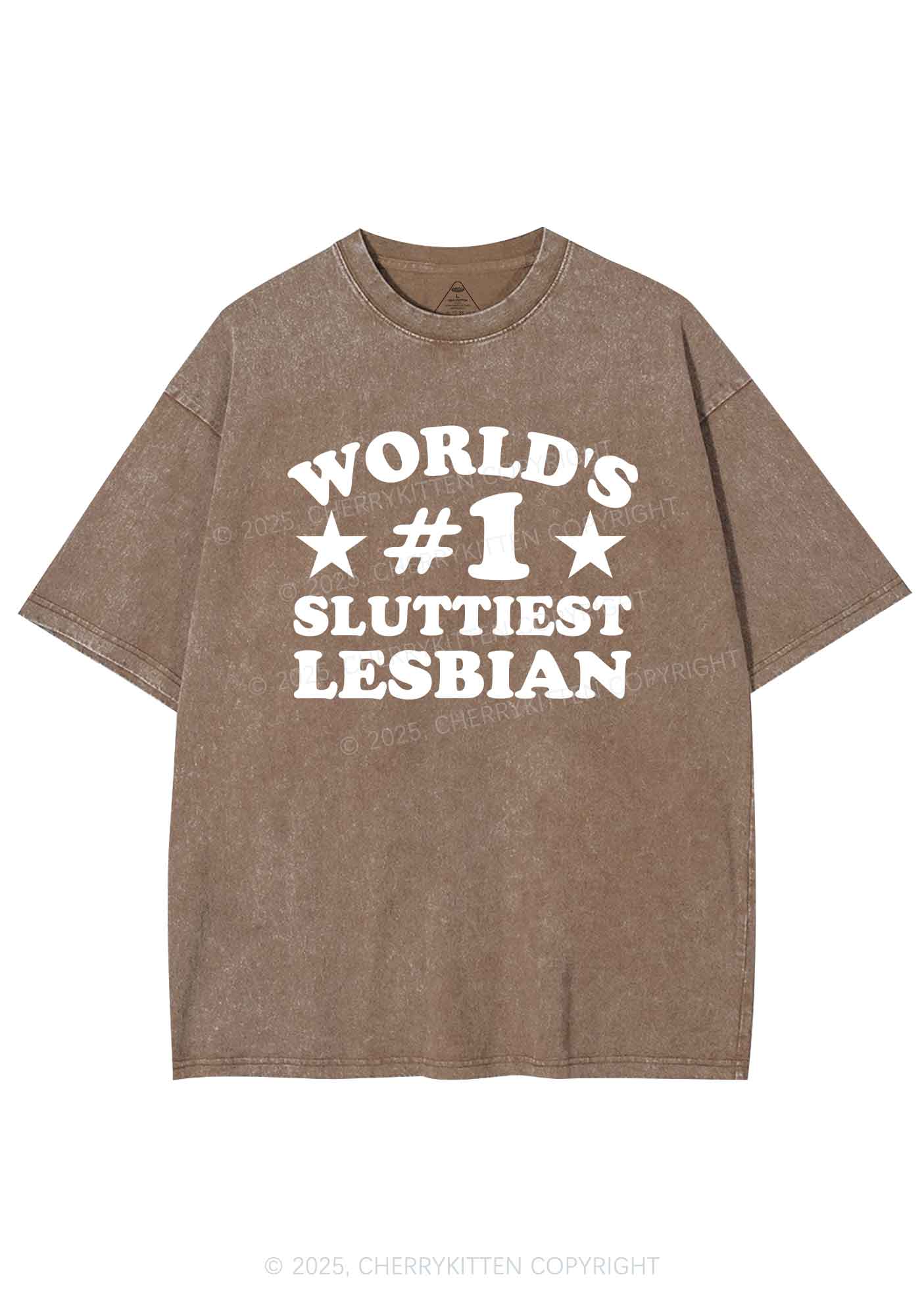 Worlds First Slxttiest Lesbian Pride Y2K Shirts Washed Tee Cherrykitten