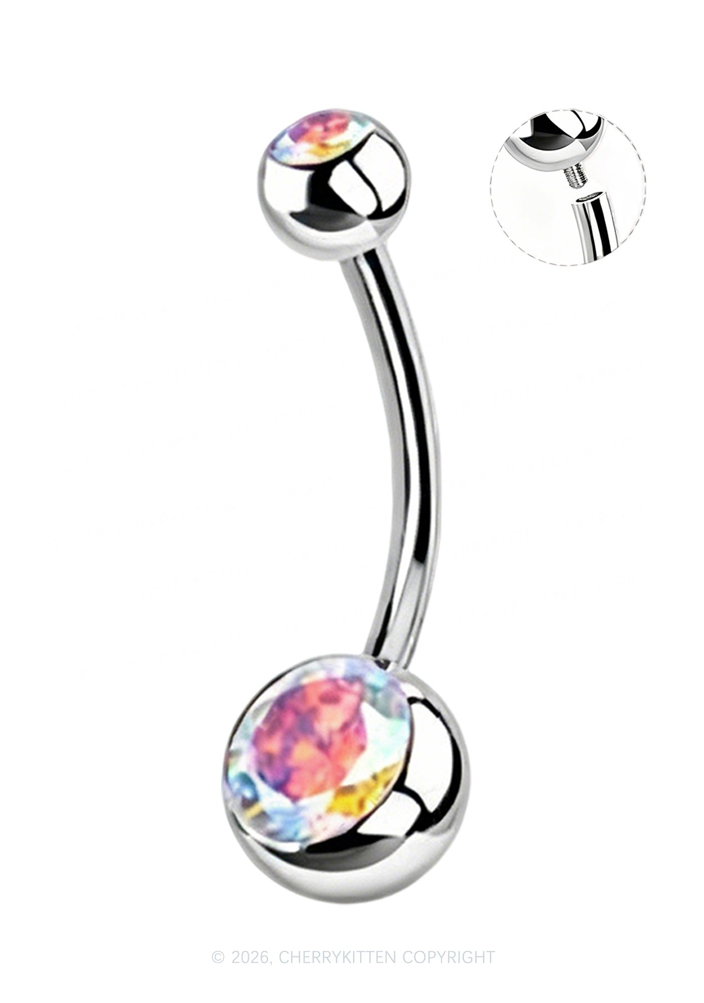 1pc Titanium Double Gemmed Y2K Navel Piercing Cherrykitten