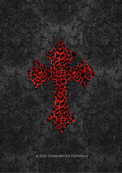 Dark Leopard Cross Y2K Mesh Crop Top Cherrykitten
