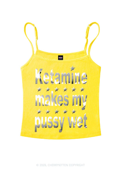 K Makes My Puxxy Wet Silver Foil Printed Y2K Spaghetti Strap Cami Cherrykitten