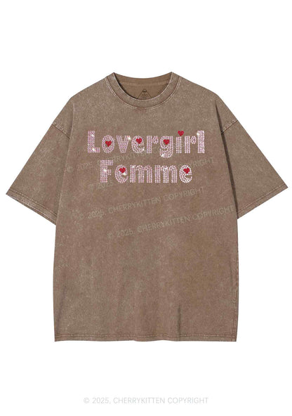 Rhinestone Lovergirl Femme Y2K Shirts Washed Tee Cherrykitten